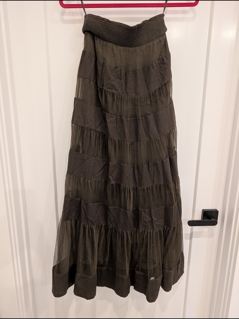 Olive Tiered Maxi Skirt, Anthropologie by Odille, Size 2